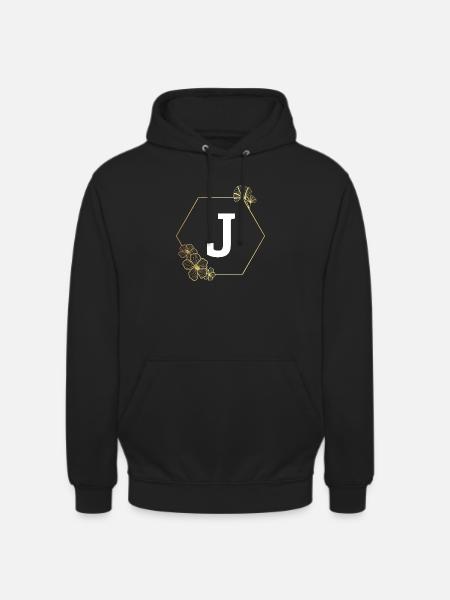 Buchstabe j Goldener Blumenrahmen - Unisex Hoodie - Schwarz