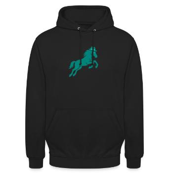 Cheval cabré avec chapeau Figurine équestre - Sweat-shirt à capuche unisexe - noir - Devant - Alina (178cm) & Michal (187cm)