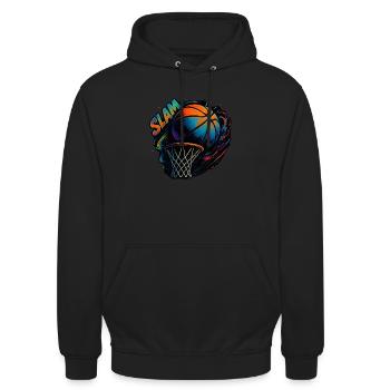Graffiti de basket-ball - ombres colorées - Sweat-shirt à capuche unisexe - noir - Devant - Alina (178cm) & Michal (187cm)