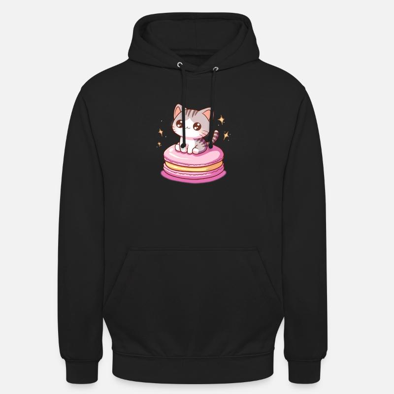 chat macaron - Sweat-shirt à capuche unisexe - noir