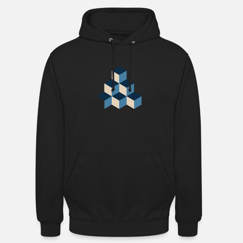 Cube pattern in blue and beige - Unisex Hoodie - black