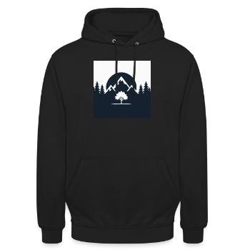 Berg- und Baumlandschaft Design - Unisex Hoodie - Schwarz - Vorne - Alina (178cm) & Michal (187cm)