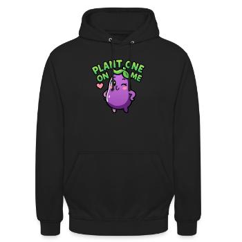 Kawaii Chibi Auberginen-Wortspiel – Plant One On Me Lustig - Unisex Hoodie - Schwarz - Vorne - Alina (178cm) & Michal (187cm)