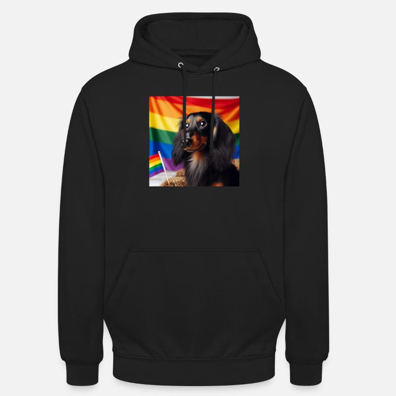 Teckel aux couleurs de la fierté - Sweat-shirt à capuche unisexe - noir