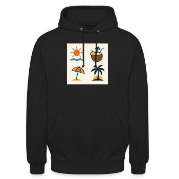 #Sommer #Urlaub #BeachVibes #Sonnenzeit #DesignOhn - Unisex Hoodie - Schwarz - Vorne - Alina (178cm) & Michal (187cm)