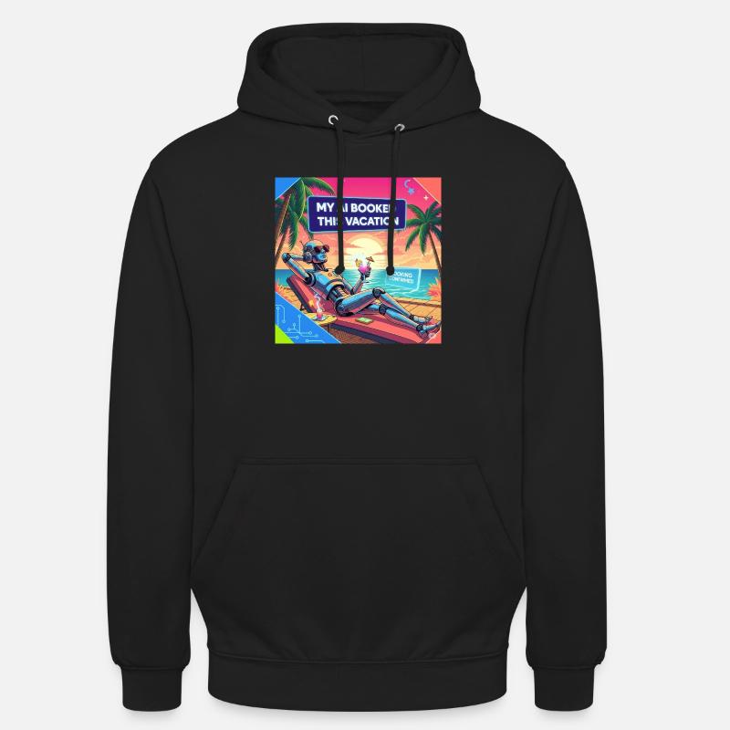 AI Paradise Vacation Robot Tee - Sweat-shirt à capuche unisexe - noir