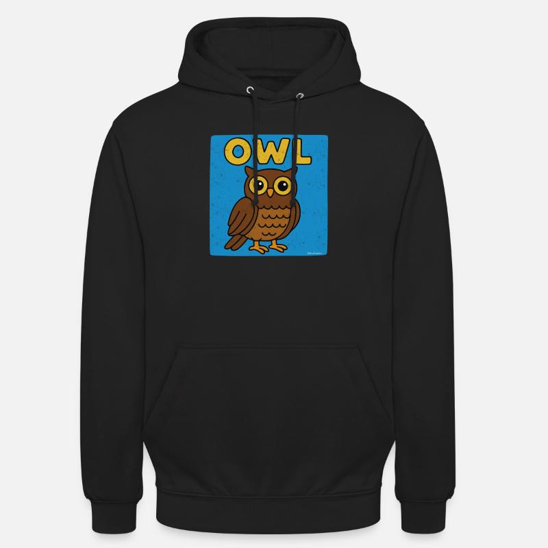 Eule Cartoon - verwitterte Optik - Unisex Hoodie - Schwarz