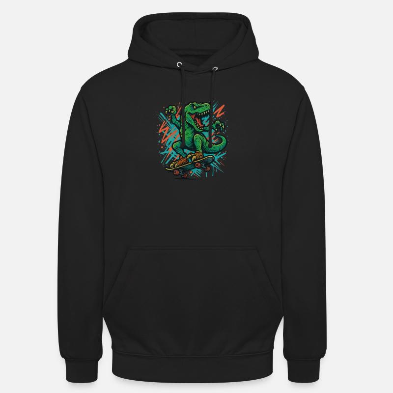 Dino avec planche à roulettes - Sweat-shirt à capuche unisexe - noir