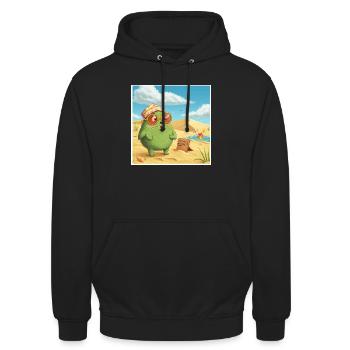 Frosch mit Sonnenbrille auf Strand - Unisex Hoodie - Schwarz - Vorne - Alina (178cm) & Michal (187cm)
