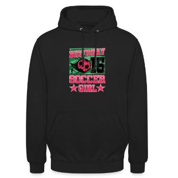 15th birthday Girl Soccer 15 Years Old Gifts - Unisex Hoodie - Schwarz - Vorne - Alina (178cm) & Michal (187cm)