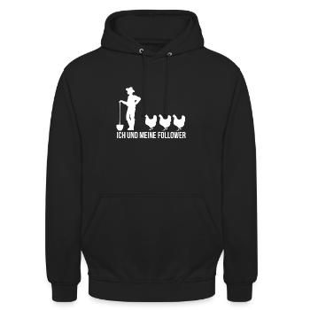 Ich und Meine Follower Hühner Huhn Landwirt Bauer - Unisex Hoodie - Schwarz - Vorne - Alina (178cm) & Michal (187cm)