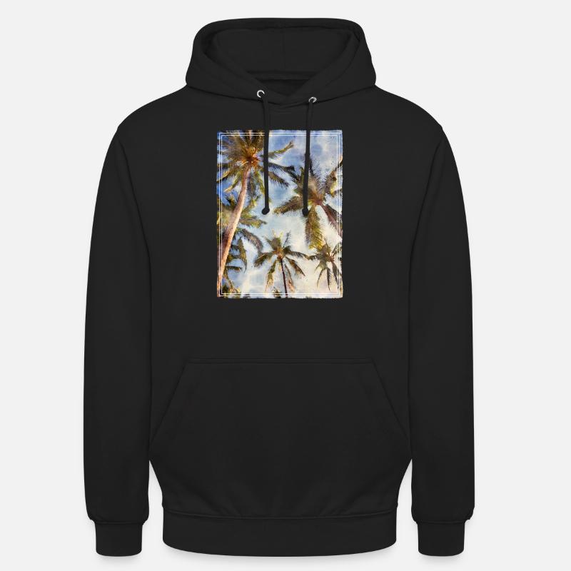 Palmiers à l’aspect aquarelle - Sweat-shirt à capuche unisexe - noir