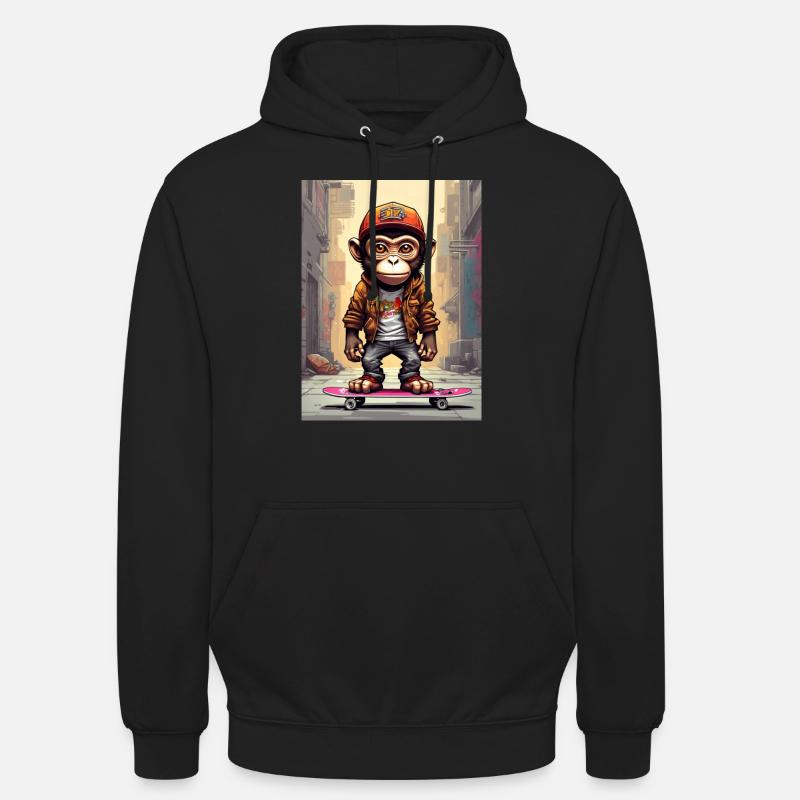 Comic Affe auf Skateboard - Unisex Hoodie - Schwarz