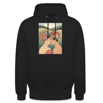 Les amoureux et les fleurs - Sweat-shirt à capuche unisexe - noir - Devant - Alina (178cm) & Michal (187cm)