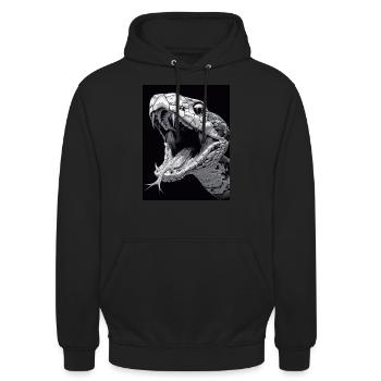 Fanged – Œuvre d’art de serpent à sonnettes en noir et blanc - Sweat-shirt à capuche unisexe - noir - Devant - Alina (178cm) & Michal (187cm)