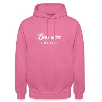 beau gosse de père en fils - Sweat-shirt à capuche unisexe - rose - Devant - Alina (178cm) & Michal (187cm)