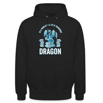 Bookworm Bookdragon Bücher Drache Buchfan Lesefan - Unisex Hoodie - Schwarz - Vorne - Alina (178cm) & Michal (187cm)