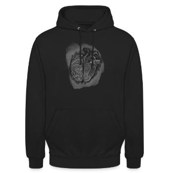 Mit Herz und Hirn grau - Unisex Hoodie - Schwarz - Vorne - Alina (178cm) & Michal (187cm)