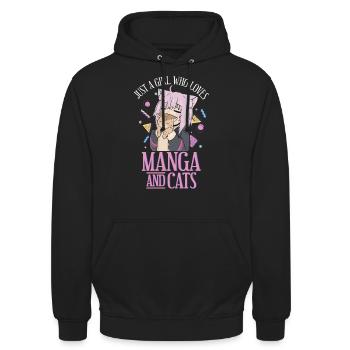 Manga Anime Kawaii Otaku Girl who loves Cats Japan - Unisex Hoodie - Schwarz - Vorne - Alina (178cm) & Michal (187cm)
