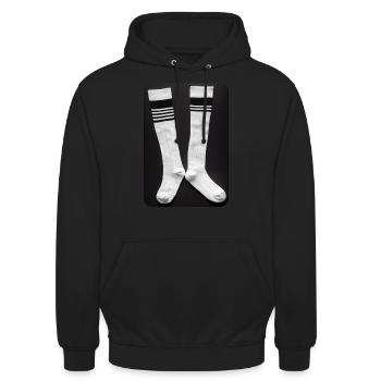 Socken was sonst? Schwarz & Weiss Retro - 4REUNDK - Unisex Hoodie - Schwarz - Vorne - Alina (178cm) & Michal (187cm)