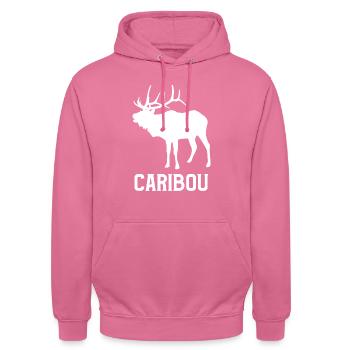 Personalisierter Geschenk-Karibu-Hirschdruck - Unisex Hoodie - Pink - Vorne - Alina (178cm) & Michal (187cm)