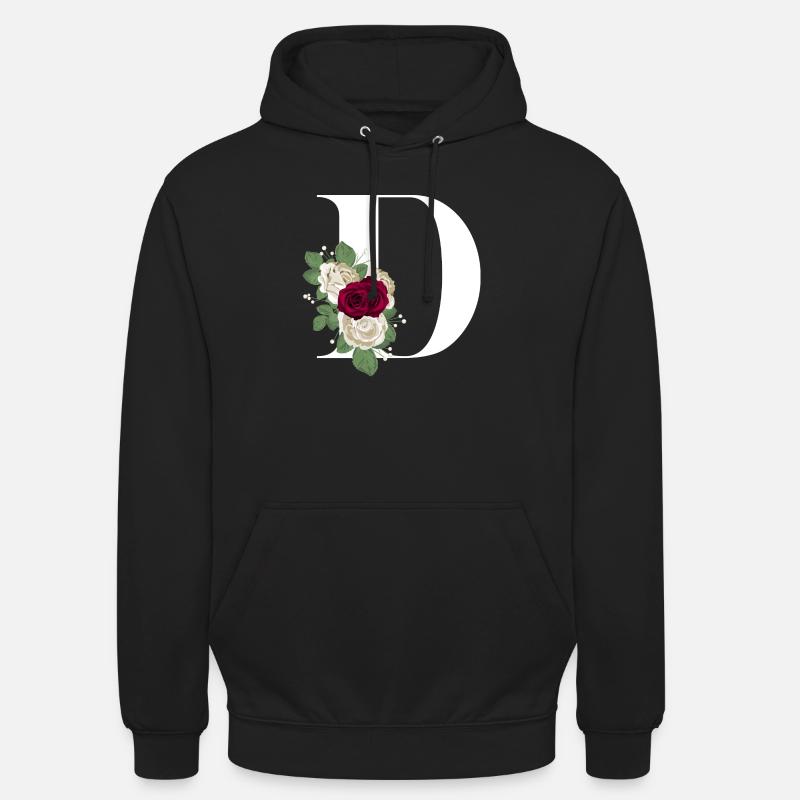 lettre D fleuris - Sweat-shirt à capuche unisexe - noir