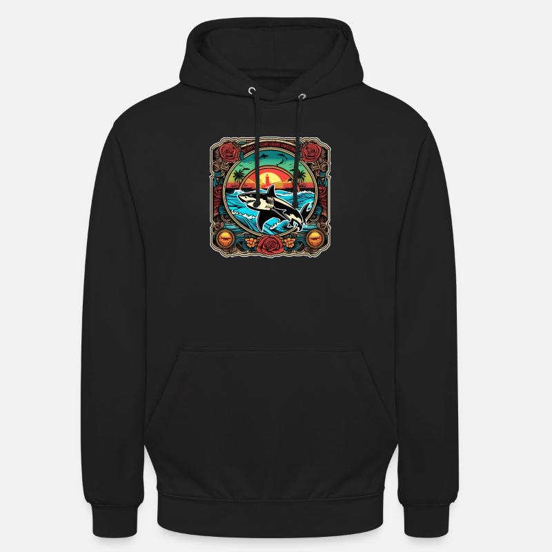 requin et coucher de soleil - Sweat-shirt à capuche unisexe - noir