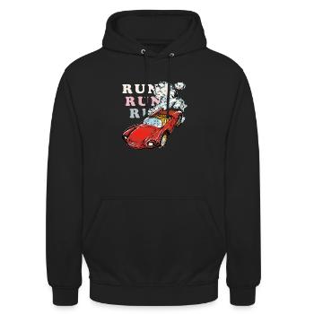 Das rote Auto mit Vollgas - Unisex Hoodie - Schwarz - Vorne - Alina (178cm) & Michal (187cm)