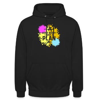 Don't Worry I Have A Plan Tactical Player Paintbal - Unisex Hoodie - Schwarz - Vorne - Alina (178cm) & Michal (187cm)