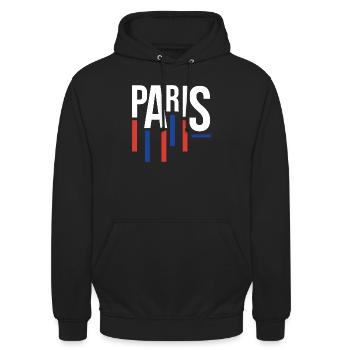 Typographie de Paris avec accents de drapeau - Sweat-shirt à capuche unisexe - noir - Devant - Alina (178cm) & Michal (187cm)