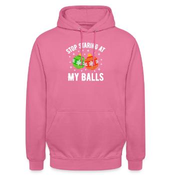 Stop Staring at my Balls - Unisex Hoodie - pink - Front - Alina (178cm) & Michal (187cm)