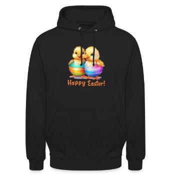 Joyeuses Pâques, Oeuf De Pâques, Poussin, Pâques, Drôle, Mignon - Sweat-shirt à capuche unisexe - noir - Devant - Alina (178cm) & Michal (187cm)