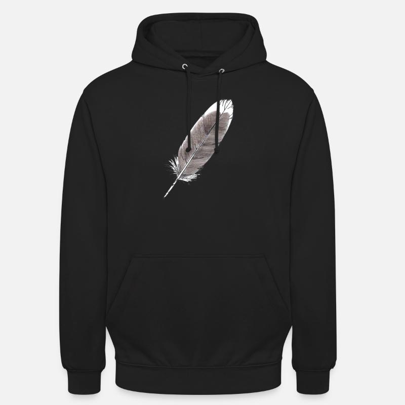 Feder Grau Handgezeichnet (Graugans) - Unisex Hoodie - Schwarz