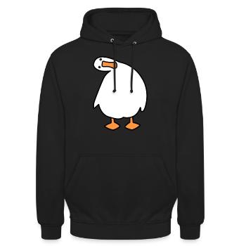 Lustige Gans mit verrücktem Blick - Unisex Hoodie - Schwarz - Vorne - Alina (178cm) & Michal (187cm)