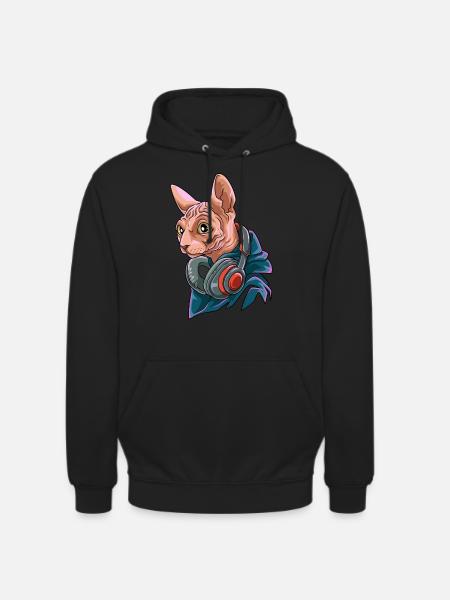 Coole Nacktkatze mit Kopfhörer - Unisex Hoodie - Schwarz
