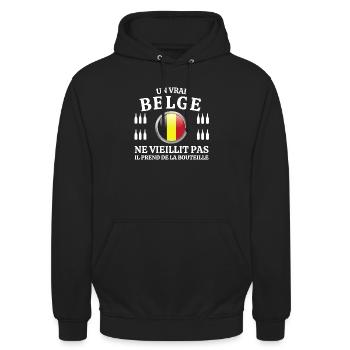 Belgique, Belgique humour, je suis Belge - Sweat-shirt à capuche unisexe - noir - Devant - Alina (178cm) & Michal (187cm)