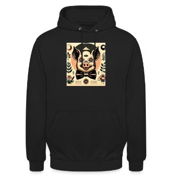 Mister PIG - Unisex Hoodie - Schwarz - Vorne - Alina (178cm) & Michal (187cm)