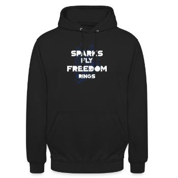 Sparks Fly Freedom Rings Independence Day - Unisex Hoodie - Schwarz - Vorne - Alina (178cm) & Michal (187cm)