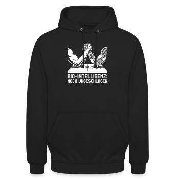 Bio Intelligenz noch ungeschlagen. - Unisex Hoodie - Schwarz - Vorne - Alina (178cm) & Michal (187cm)