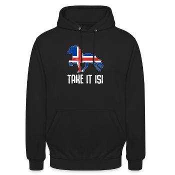 Isi Islandpferd Pony Islandpferde Spruch Geschenk - Unisex Hoodie - Schwarz - Vorne - Alina (178cm) & Michal (187cm)