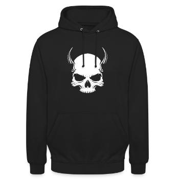 Gehörnter Totenschädel. - Unisex Hoodie - Schwarz - Vorne - Alina (178cm) & Michal (187cm)