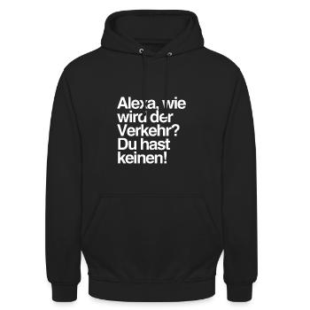 Satire Alexa Kollektion - Unisex Hoodie - Schwarz - Vorne - Alina (178cm) & Michal (187cm)