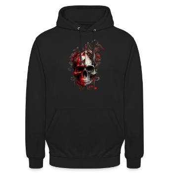 Splash mehrfarbiger Schädel. Pokerface - Unisex Hoodie - Schwarz - Vorne - Alina (178cm) & Michal (187cm)