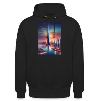 Large skyscraper in a city - Unisex Hoodie - black - Front - Alina (178cm) & Michal (187cm)