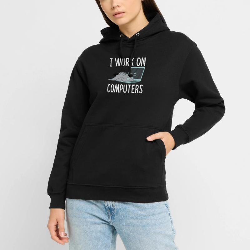 I Work On Computers Katze Informatik Kätzchen Unisex Hoodie