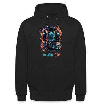 Audio Cat - Unisex Hoodie - Schwarz - Vorne - Alina (178cm) & Michal (187cm)