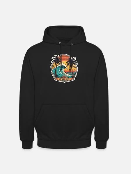 Surf Beach Palm Tree Sunshine Vacanze - Felpa con cappuccio unisex - nero