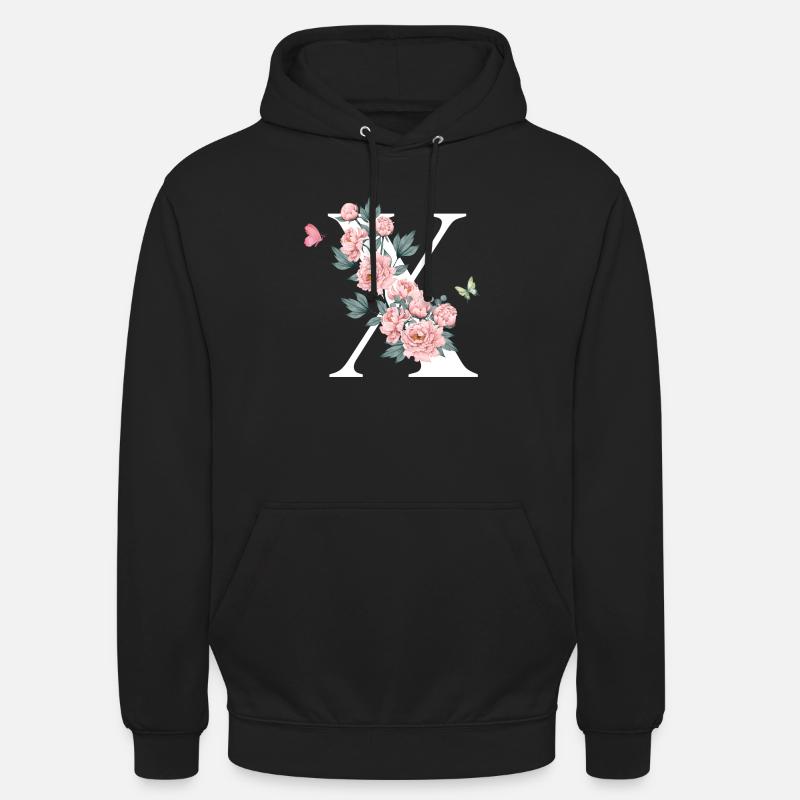 Lettre x fleurs rose - Sweat-shirt à capuche unisexe - noir