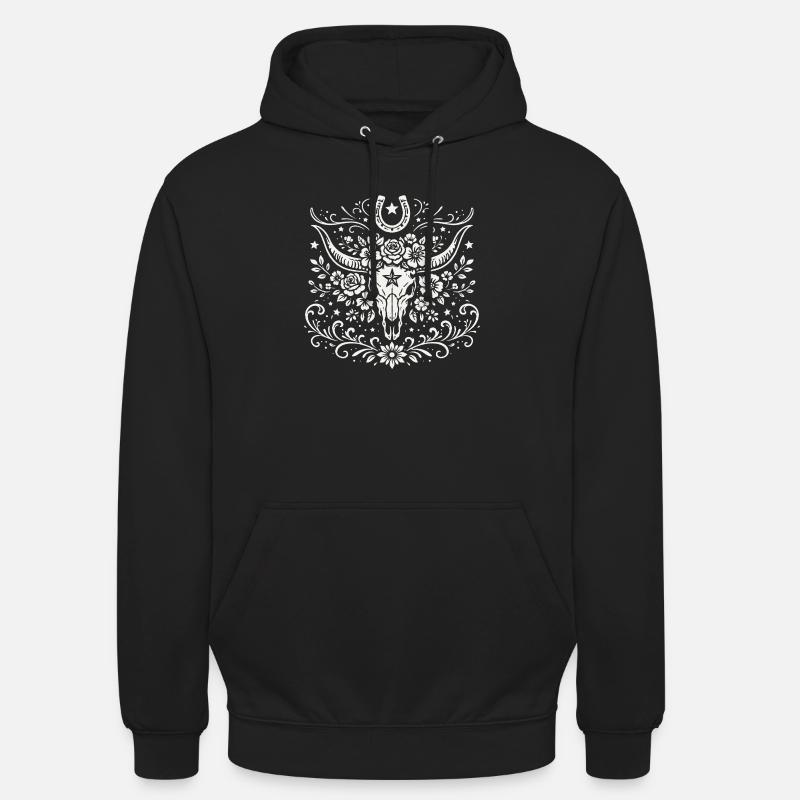 Buffalo Schädel mit Blumen - Unisex Hoodie - Schwarz
