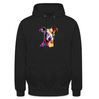 Wasserfarben Farbenfroher Italienisches Windspiel - Unisex Hoodie - Schwarz - Vorne - Alina (178cm) & Michal (187cm)